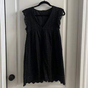 Black eyelet mini dress